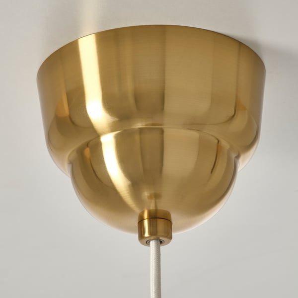 MUDDERVERK pendant lamp, brass/opal white glass, 29 cm