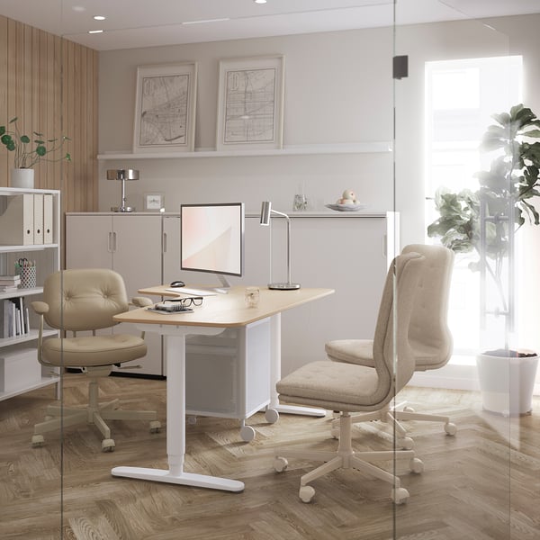 MULLFJÄLLET conference chair with castors, Naggen beige, 54x112x72 cm