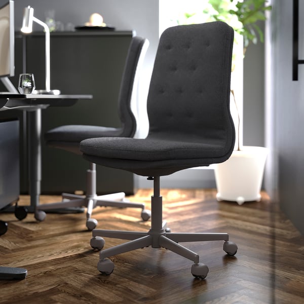 MULLFJÄLLET conference chair with castors, Naggen dark grey, 54x112x72 cm