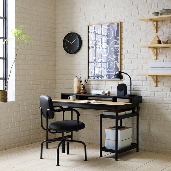 MULLSJÖ desk and chair, oak veneer/dark grey