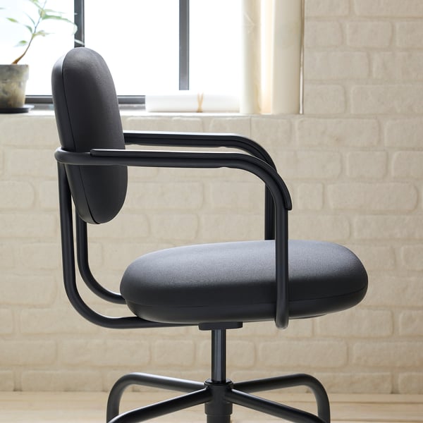 MULLSJÖ swivel chair, Gräsnäs dark grey, 49x82x59 cm