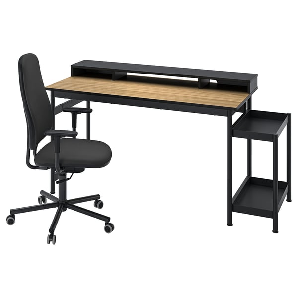 MULLSJÖ / SMÖRKULL desk and chair, oak veneer/dark grey