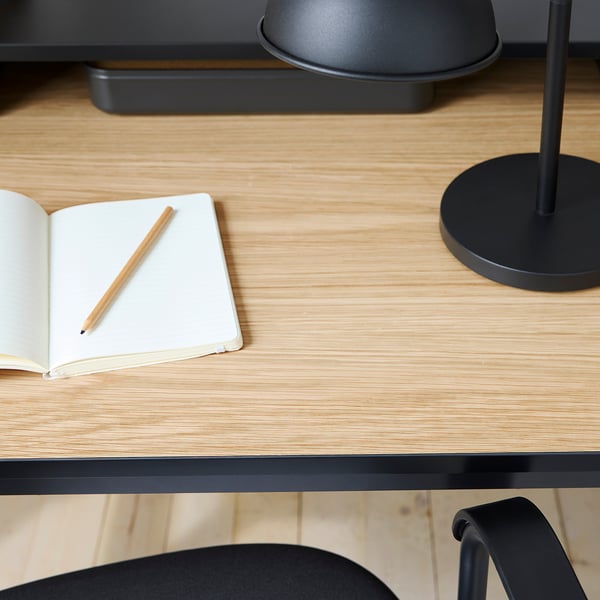 MULLSJÖ / SMÖRKULL desk and chair, oak veneer/dark grey