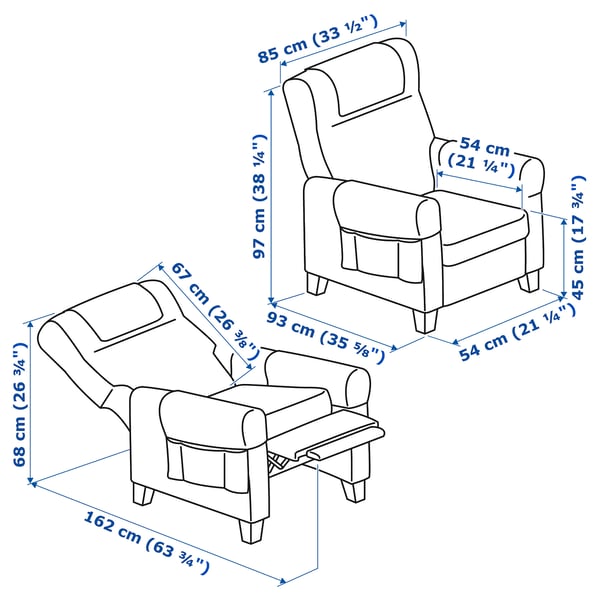 MUREN recliner, Remmarn dark grey, 85x97x94 cm