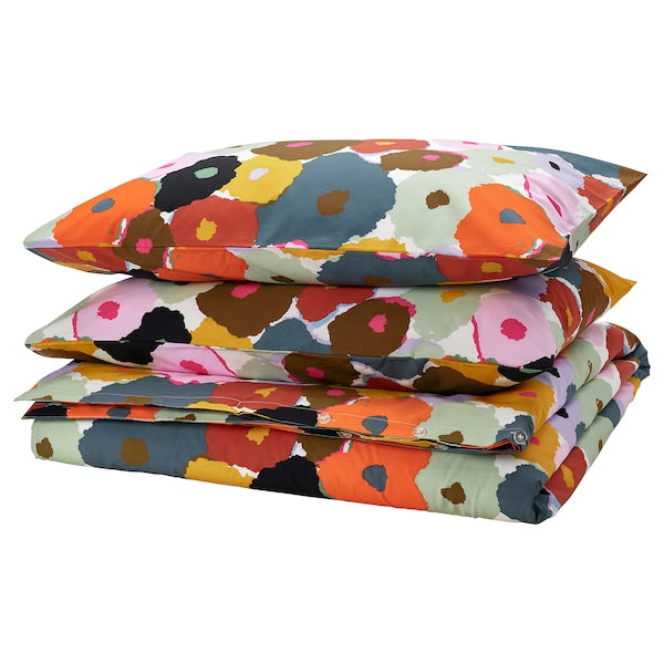 MURREVA - Duvet cover and 2 pillowcases, multicolour/floral pattern, 240x220/50x80 cm