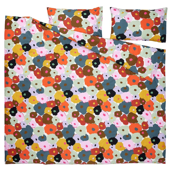 MURREVA - Duvet cover and 2 pillowcases, multicolour/floral pattern, 240x220/50x80 cm