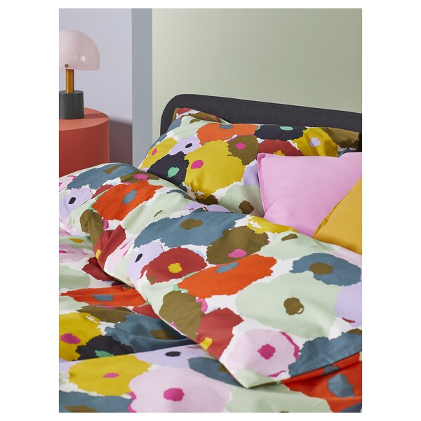 MURREVA - Duvet cover and 2 pillowcases, multicolour/floral pattern, 240x220/50x80 cm