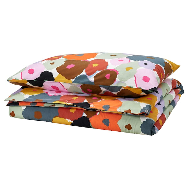 MURREVA - Duvet cover and pillowcase, multicolour/floral pattern, 150x200/50x80 cm