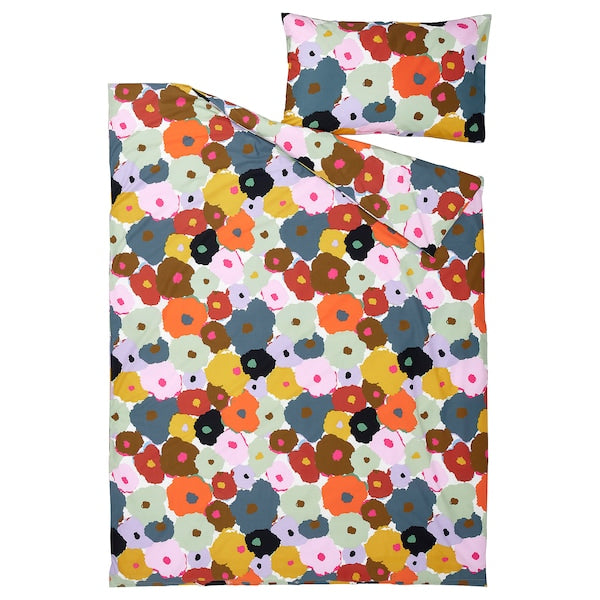 MURREVA - Duvet cover and pillowcase, multicolour/floral pattern, 150x200/50x80 cm