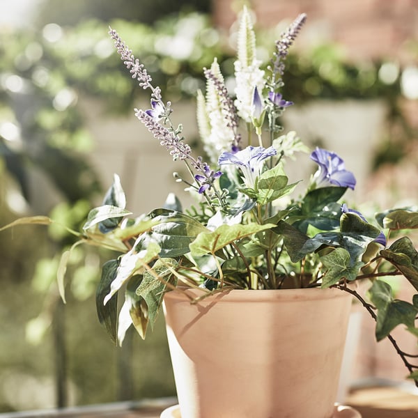 MUSKOTBLOMMA plant pot with saucer, in/outdoor terracotta, 12 cm