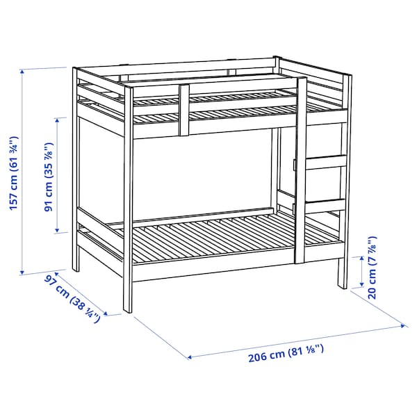 MYDAL - Bunk bed frame, white, 90x200 cm