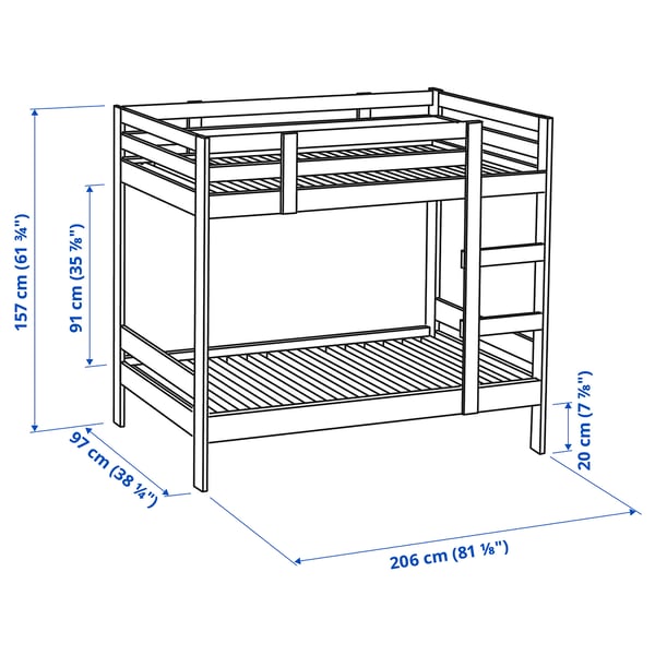 MYDAL bunk bed frame, pine, 90x200 cm