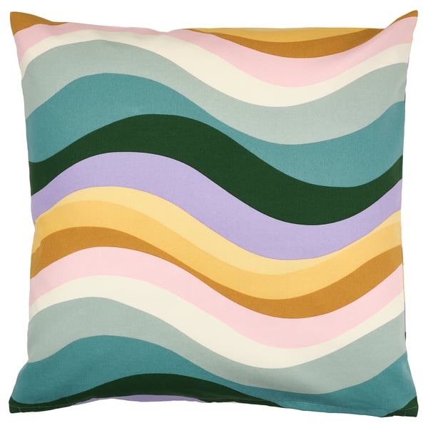 MYGGBLOMSTER cushion cover, grey-blue/multicolour, 50x50 cm