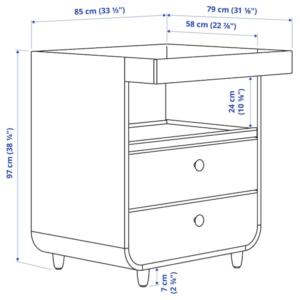 MYLLRA - Changing table with drawers, white