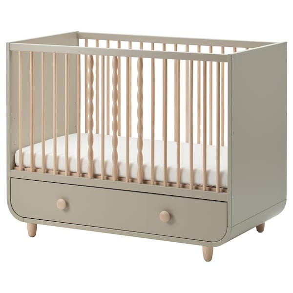 MYLLRA - Cot with drawer, beige,60x120 cm