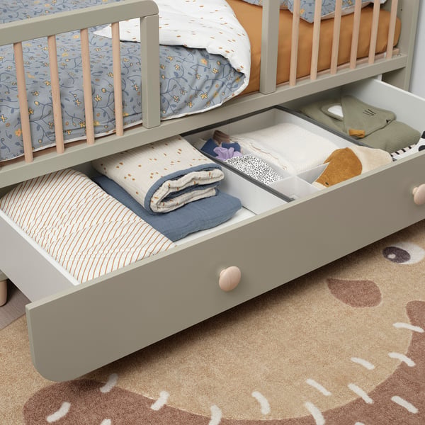 MYLLRA cot with drawer, beige, 60x120 cm