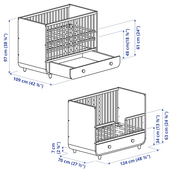 Ikea MYLLRA - Cot with drawer, white,60x120 cm