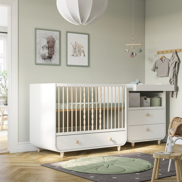 MYLLRA cot with drawer, white, 60x120 cm