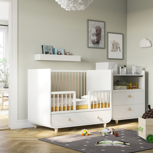 MYLLRA cot with drawer, white, 60x120 cm