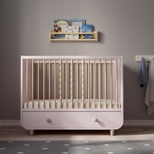 Ikea MYLLRA Cot with drawer - pale pink 60x120 cm