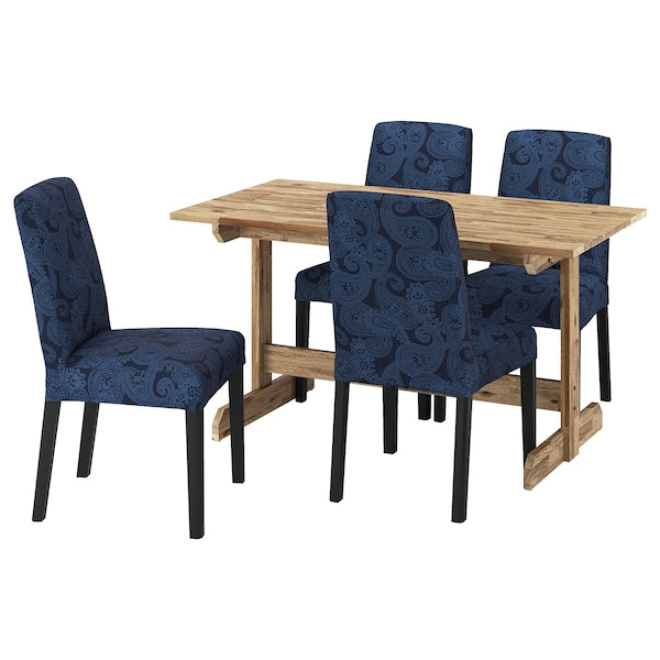 NACKANÄS / BERGMUND - Table and 4 chairs, acacia/Kvillsfors dark blue/black blue,140 cm