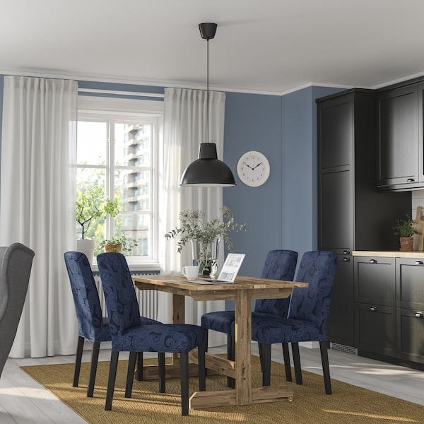 Ikea NACKANÄS / BERGMUND - Table and 4 chairs, acacia/Kvillsfors dark blue/black blue,140 cm