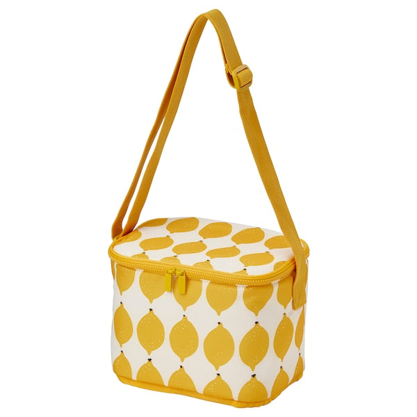 NÄBBFISK - Cooling bag, patterned white/bright yellow, 26x19x19 cm