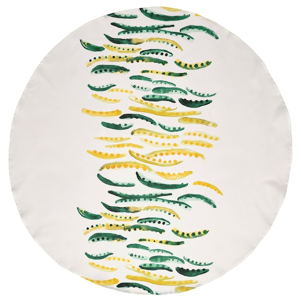 NÄBBFISK - Tablecloth, patterned yellow/green/white round, 150 cm