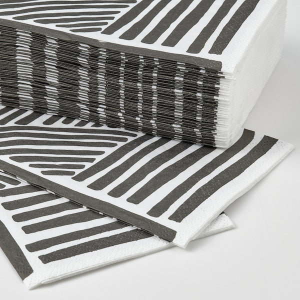 NÄBBFISK - Paper napkin, patterned white/black, 38x38 cm