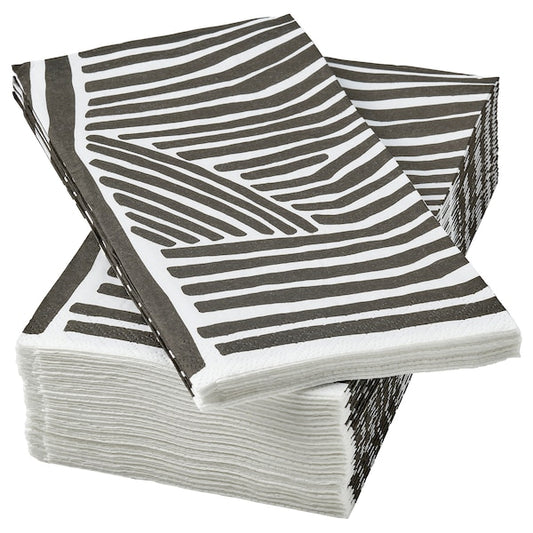 NÄBBFISK - Paper napkin, patterned white/black, 38x38 cm