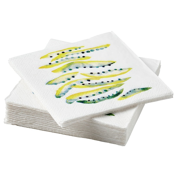 NÄBBFISK - Paper napkin, patterned yellow/green, 24x24 cm