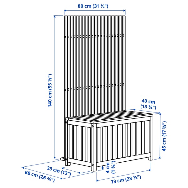 NÄMMARÖ storage box and privacy screen, outdoor/light brown stained, 80x68x140 cm