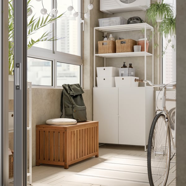 NÄMMARÖ - NÄMMARÖ Storage box, light brown stained indoor/outdoor, 80x40x45 cm