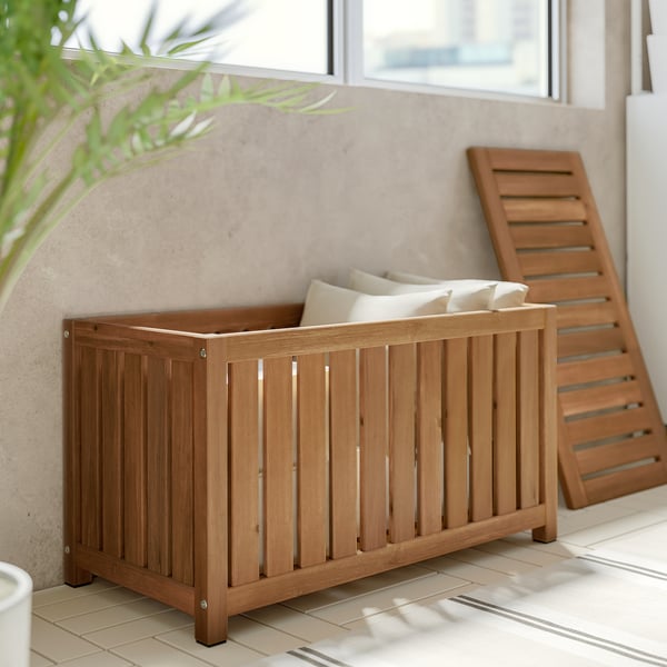 NÄMMARÖ - NÄMMARÖ Storage box, light brown stained indoor/outdoor, 80x40x45 cm