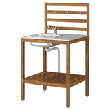 NÄMMARÖ kitchen with sink unit, outdoor, light brown stained/stainless steel, 80x62 cm