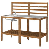 NÄMMARÖ kitchen with sink unit, outdoor, light brown stained/stainless steel, 160x62 cm