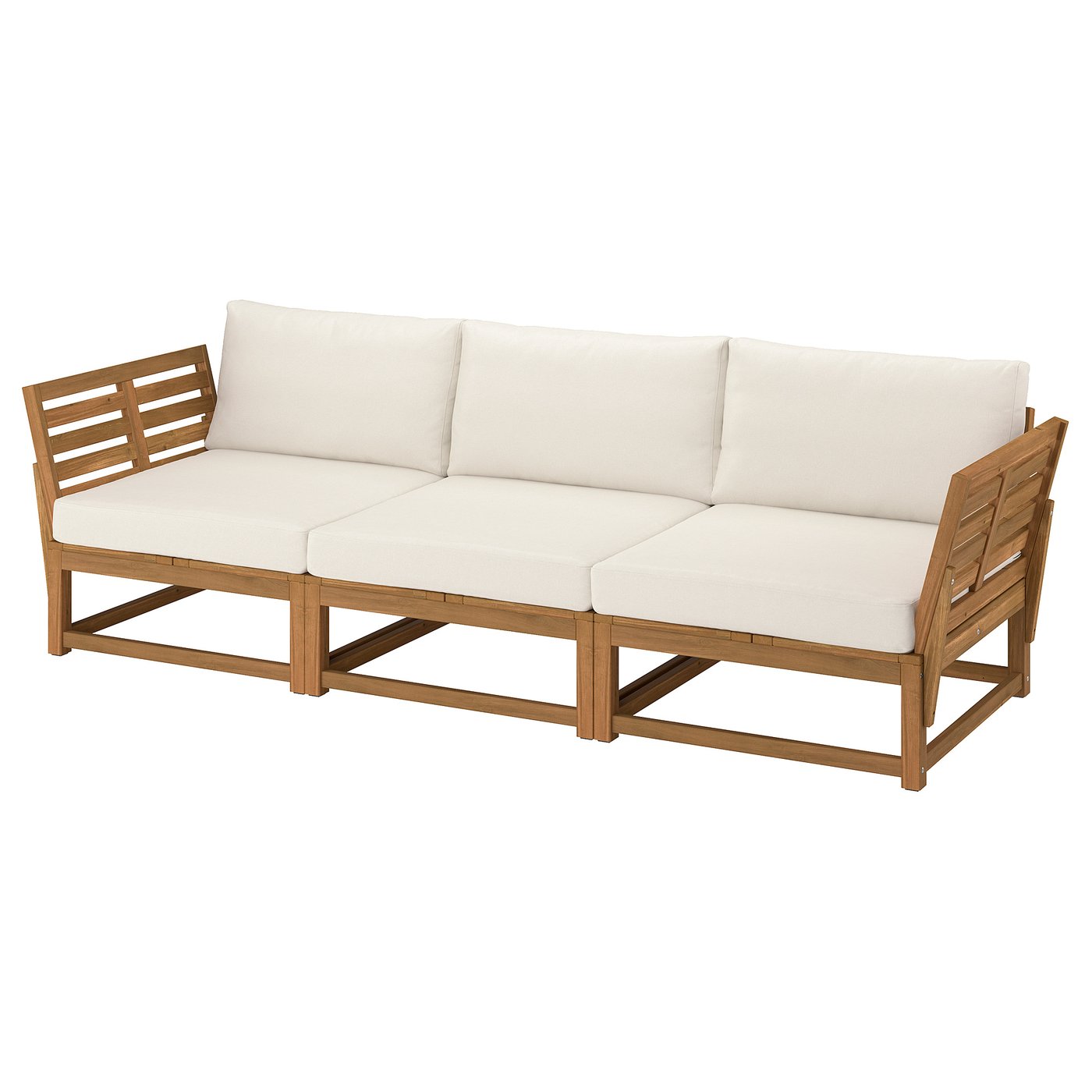 NÄMMARÖ 3-seat modular sofa, outdoor armrests/light brown stained Frösön/Duvholmen beige, 263x86x92 cm