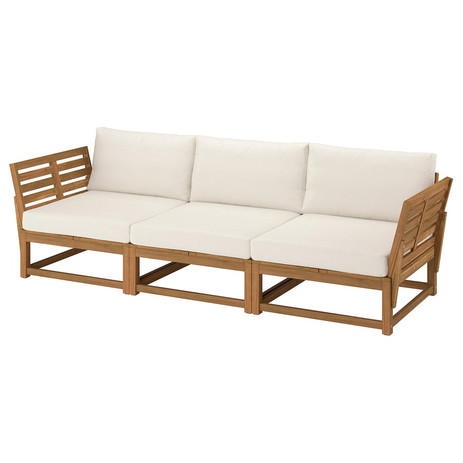 NÄMMARÖ 3-seat modular sofa, outdoor armrests/light brown stained Frösön/Duvholmen beige, 264 cm