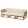 NÄMMARÖ 3-seat modular sofa, outdoor armrests/light brown stained Kuddarna light grey-beige, 263x86x92 cm