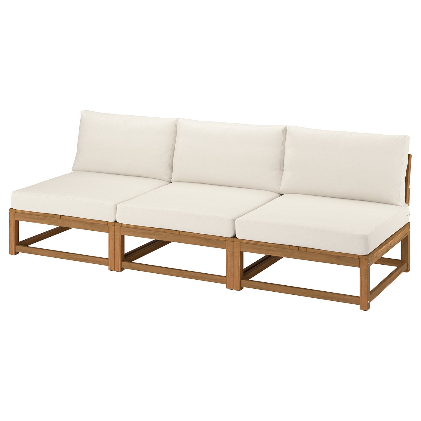 NÄMMARÖ 3-seat modular sofa, outdoor light brown stained/Frösön/Duvholmen beige, 243x86x92 cm