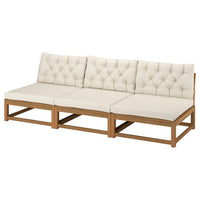 NÄMMARÖ 3-seat modular sofa, outdoor light brown stained/Kuddarna light grey-beige, 243 cm