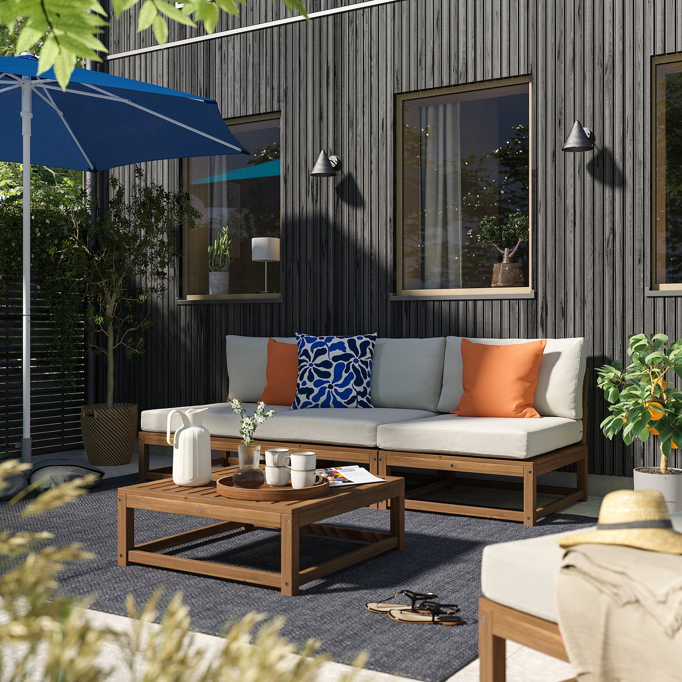 NÄMMARÖ 3-seat modular sofa, outdoor/light brown stained, 243 cm