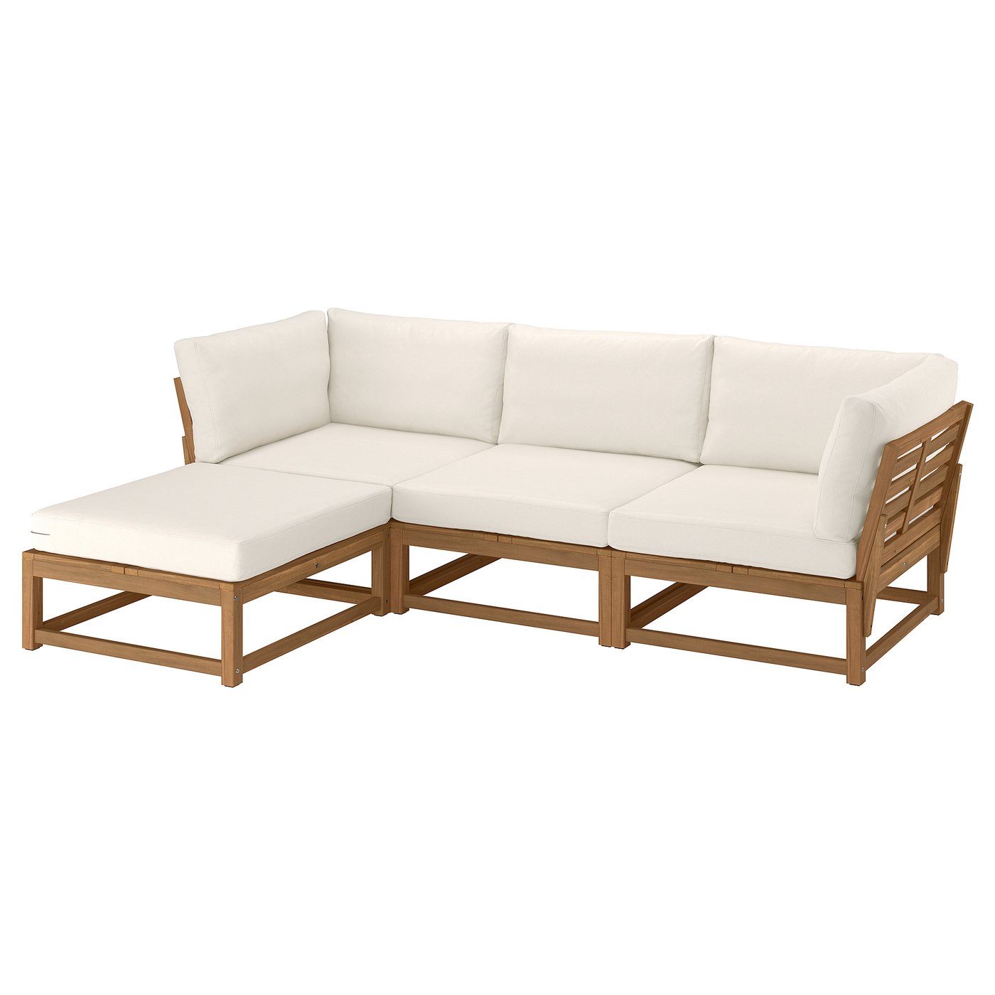 NÄMMARÖ 3-seat sofa, outdoor with footstool/light brown stained Frösön/Duvholmen beige, 264 cm