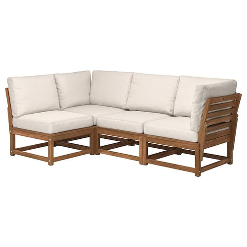 NÄMMARÖ modular corner sofa, 3-seat, outdoor light brown stained/Frösön/Duvholmen beige, 210x86x74 cm