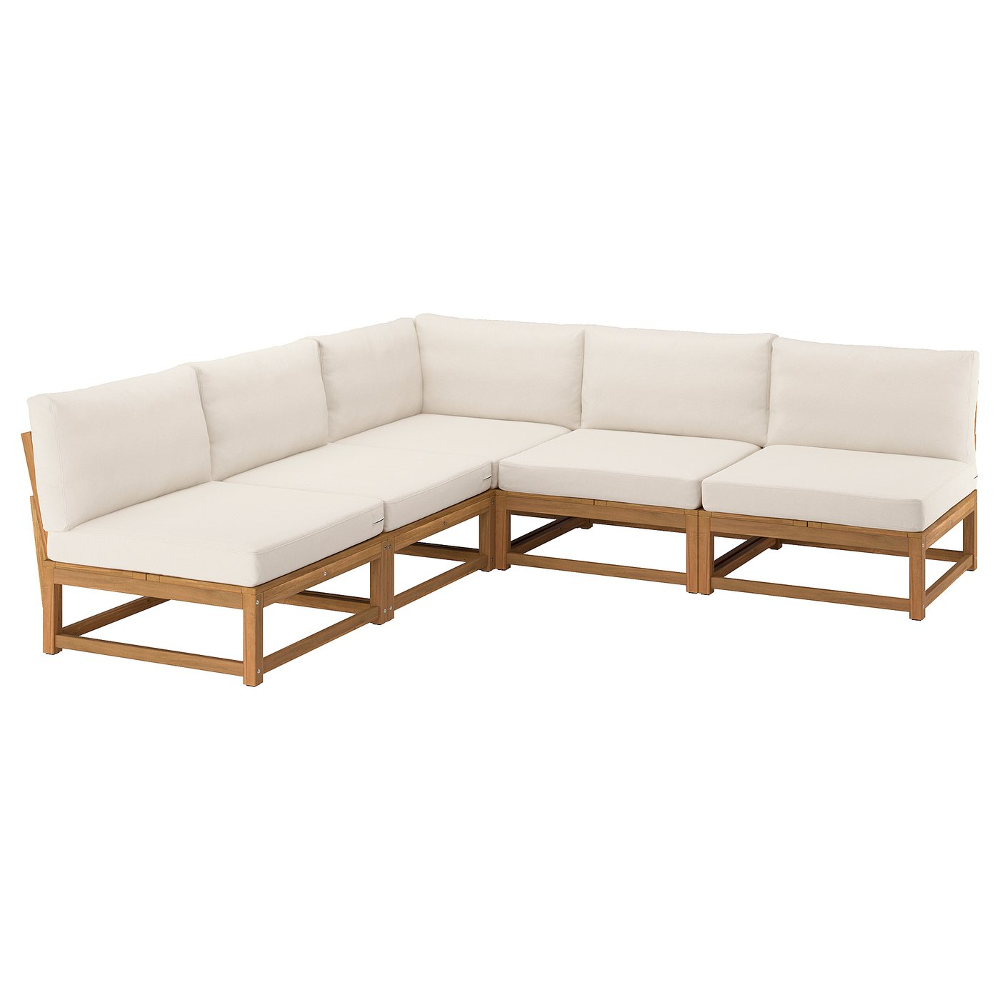 NÄMMARÖ 4-seat modular corner sofa, outdoor light brown stained/Frösön/Duvholmen beige, 243x86x254 cm