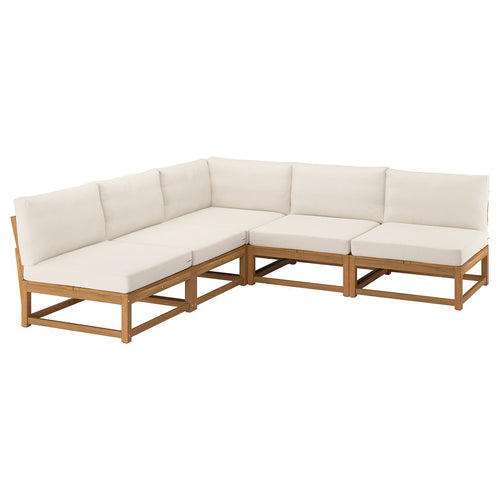 NÄMMARÖ 4-seat modular corner sofa, outdoor light brown stained/Frösön/Duvholmen beige, 243x86x254 cm