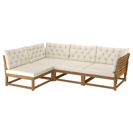 NÄMMARÖ corner sofa, 3-seat, outdoor light brown stained/Kuddarna light grey-beige, 264 cm