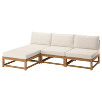 NÄMMARÖ 3-seat modular sofa w chaise longue, outdoor light brown stained/Frösön/Duvholmen beige, 243 cm