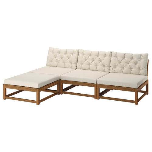 NÄMMARÖ 3-seat modular sofa w chaise longue, outdoor light brown stained/Kuddarna light grey-beige, 243x86x173 cm