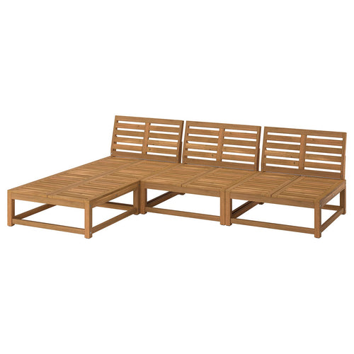NÄMMARÖ 3-seat modular sofa w chaise longue, outdoor/light brown stained, 243x70x173 cm